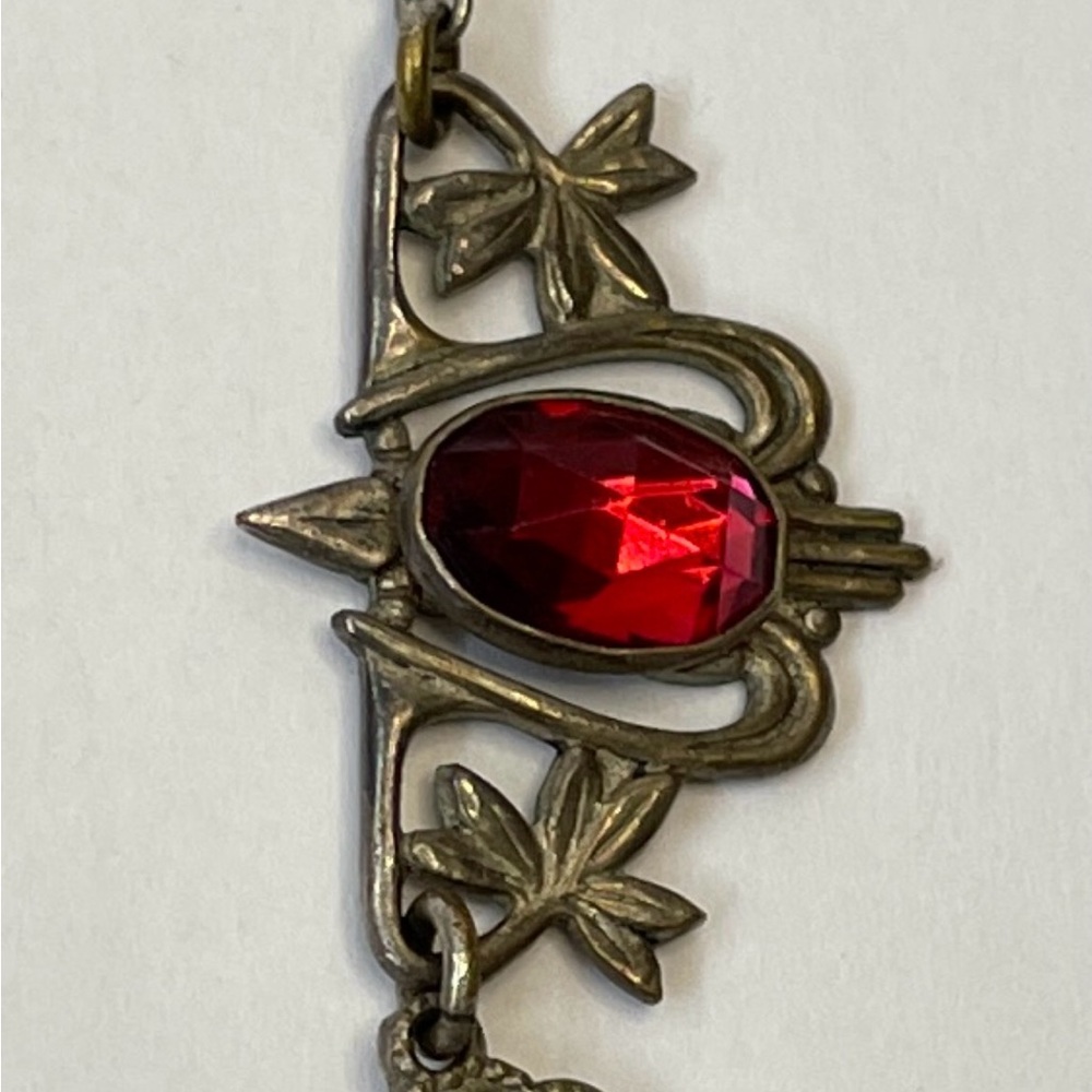 Vintage-Inspired Red Gemdrop Necklace.  14” - Picture 4 of 5